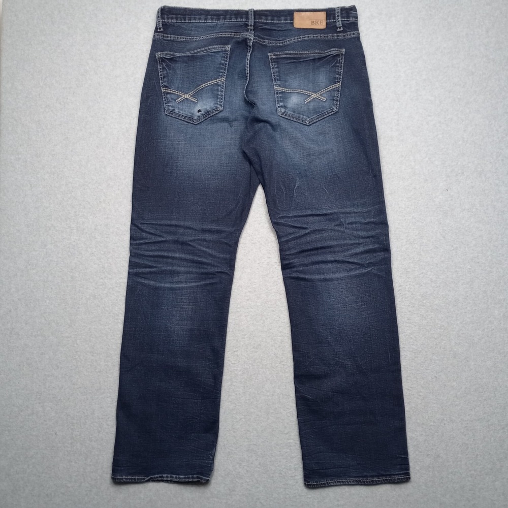 BKE Tyler Straight Jeans Mens 36R Buckle Thick‎ Stitch Dark Fade Rockabilly